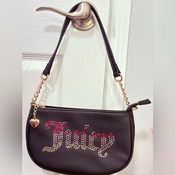 Juicy Couture Black Be Classic Il Bag with Rhinestones Logo Gold Hardware - Picture 1 of 6